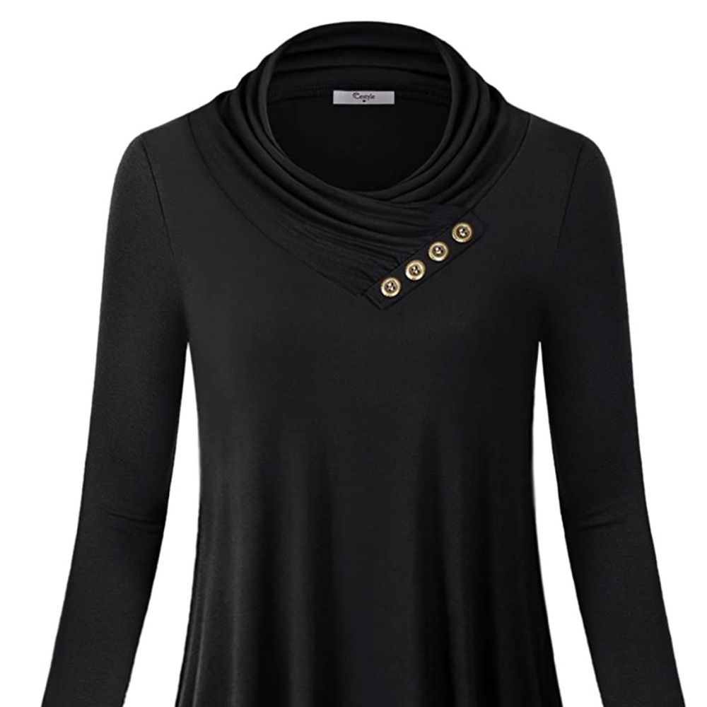 Black Cowl Neck Tunic with Asymmetrical Hem